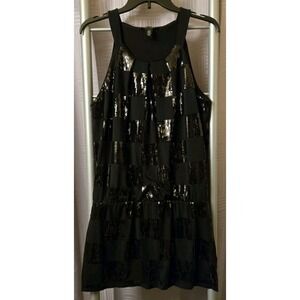 White House Black Market Black‎ Sleeveless Sequin Black Party Dress Size Large